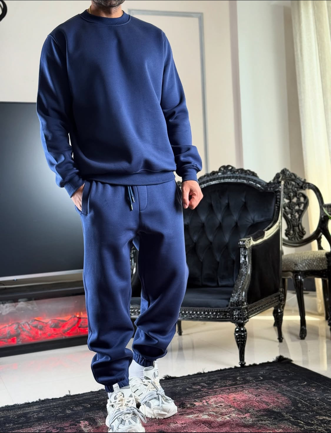 Plain Round Neck Winter Tracksuit for Men | Warm & Stylish Jogger Set