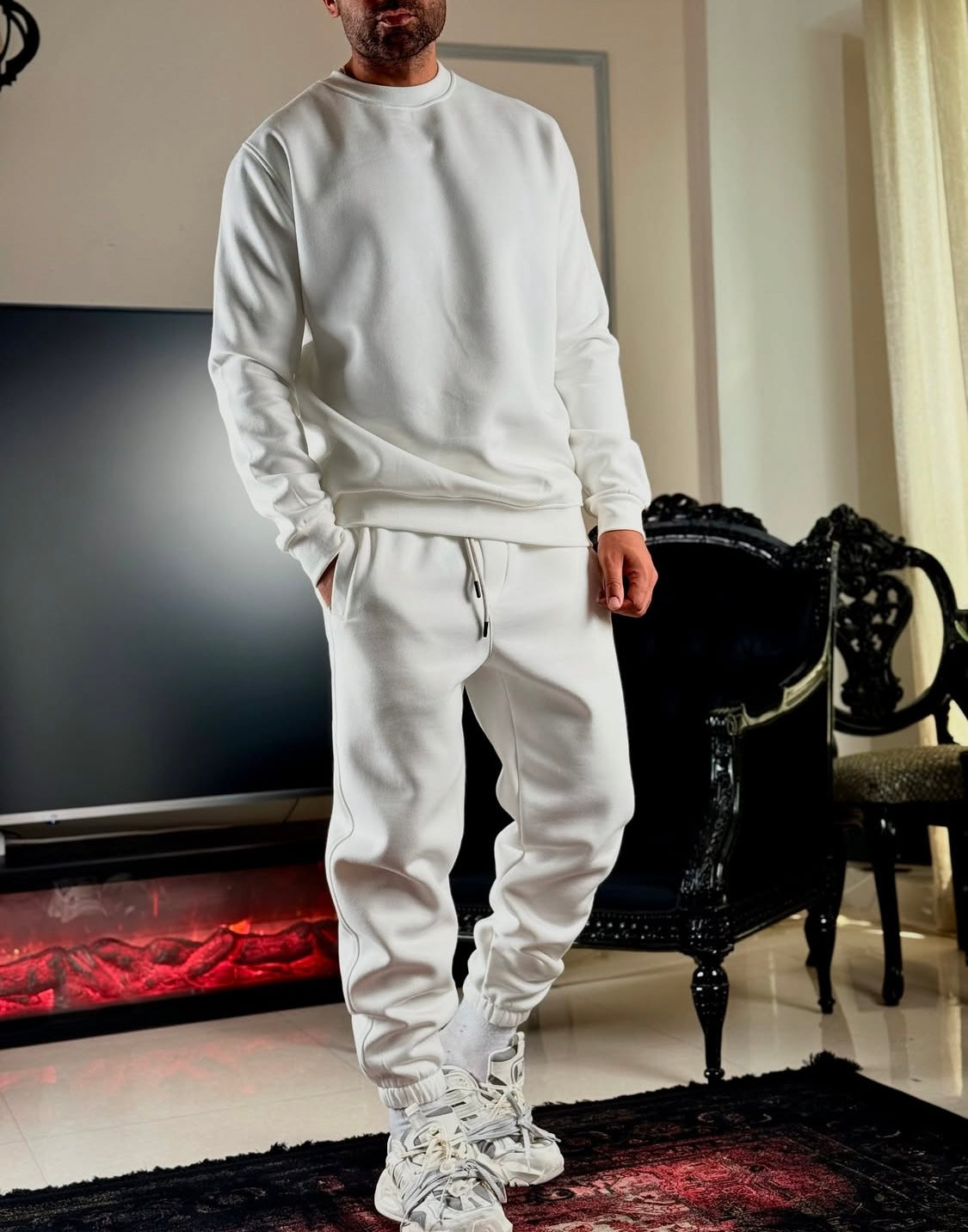 Plain Round Neck Winter Tracksuit for Men | Warm & Stylish Jogger Set