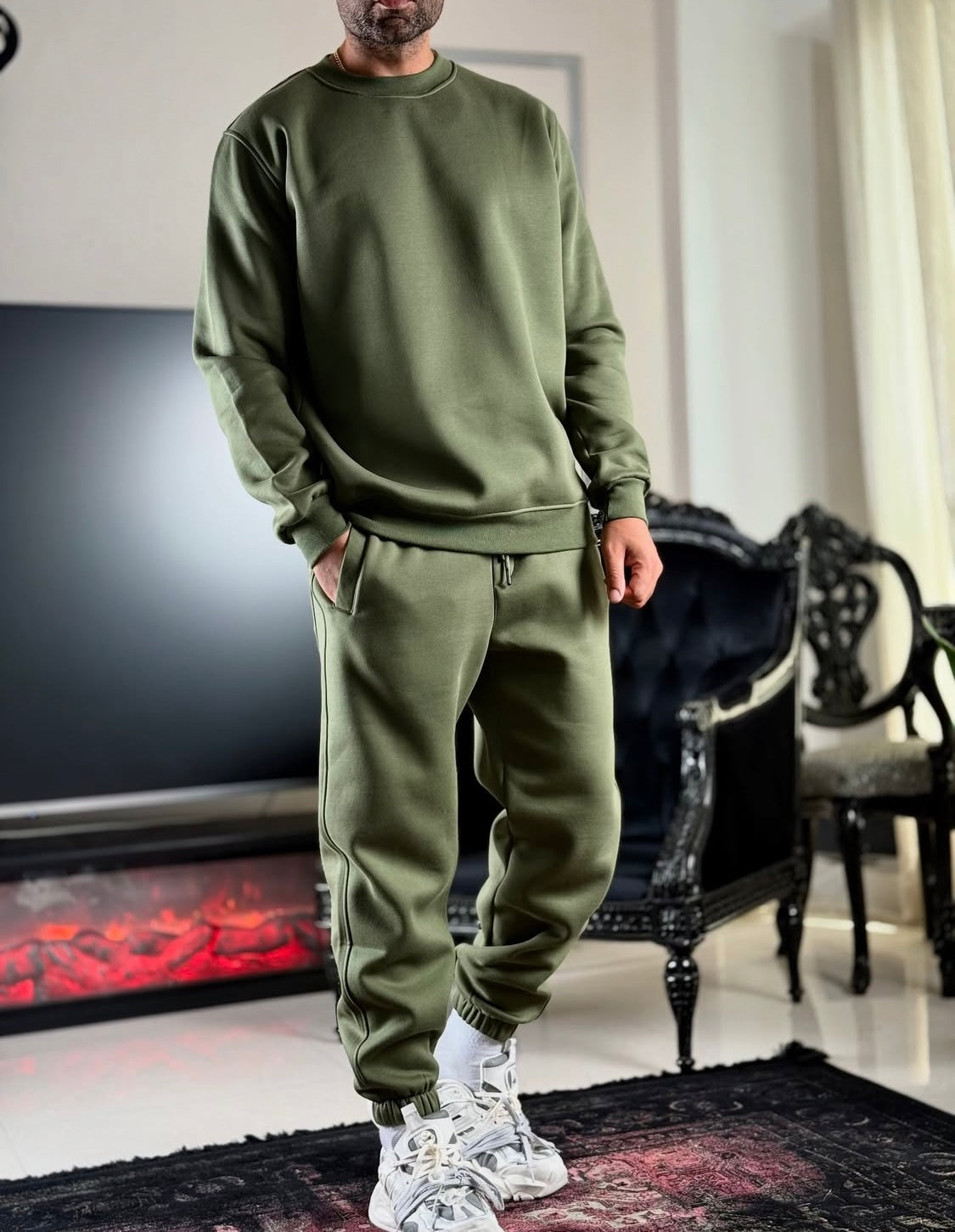Plain Round Neck Winter Tracksuit for Men | Warm & Stylish Jogger Set