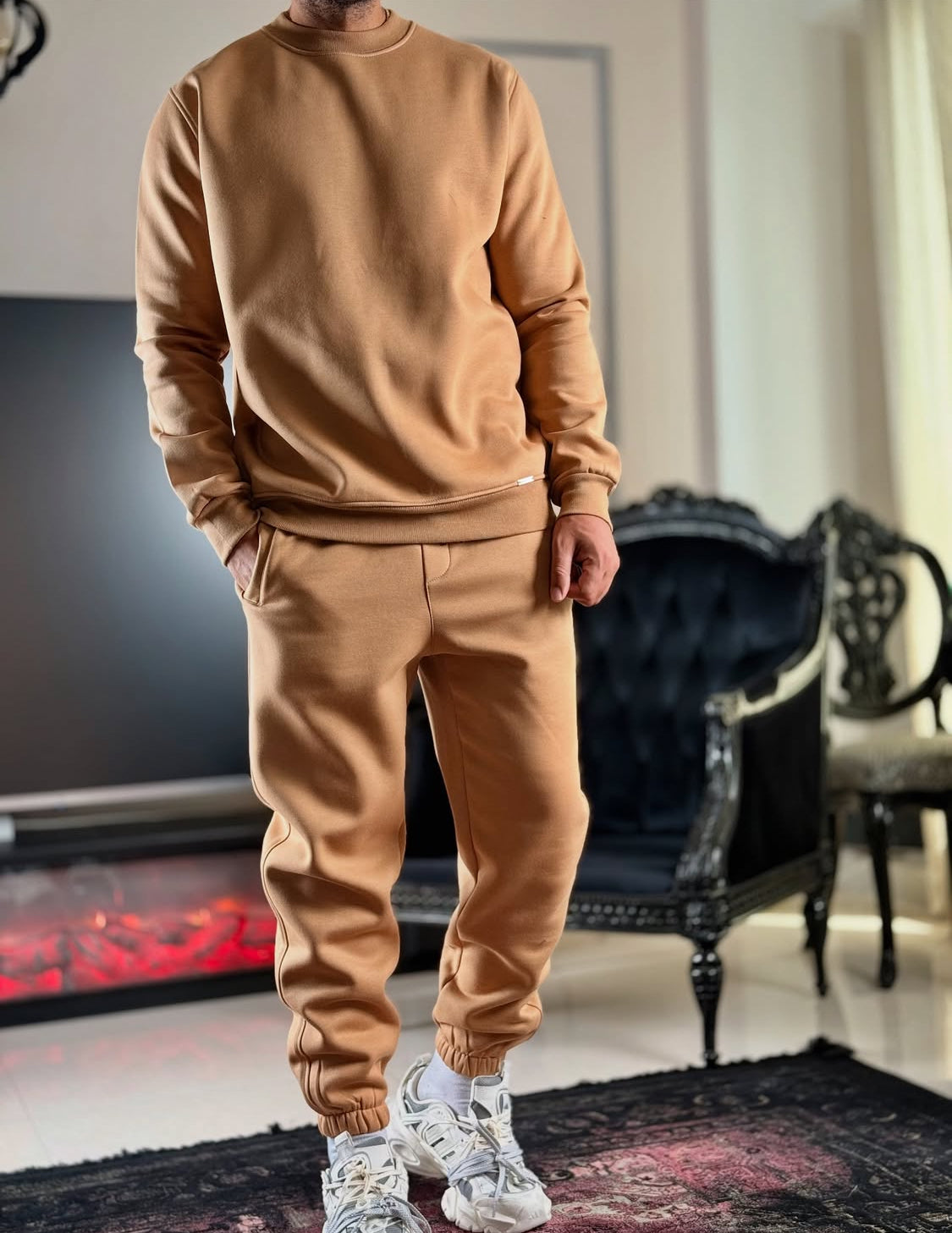 Plain Round Neck Winter Tracksuit for Men | Warm & Stylish Jogger Set