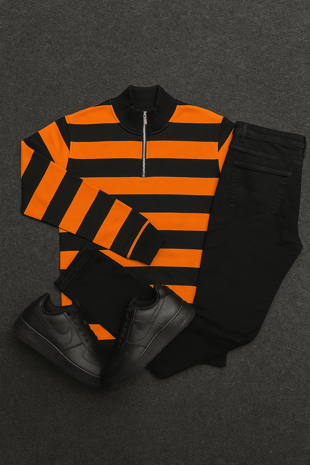 "Men’s Striped Half-Zip Sweatshirt & Jeans Co-Ord Set |