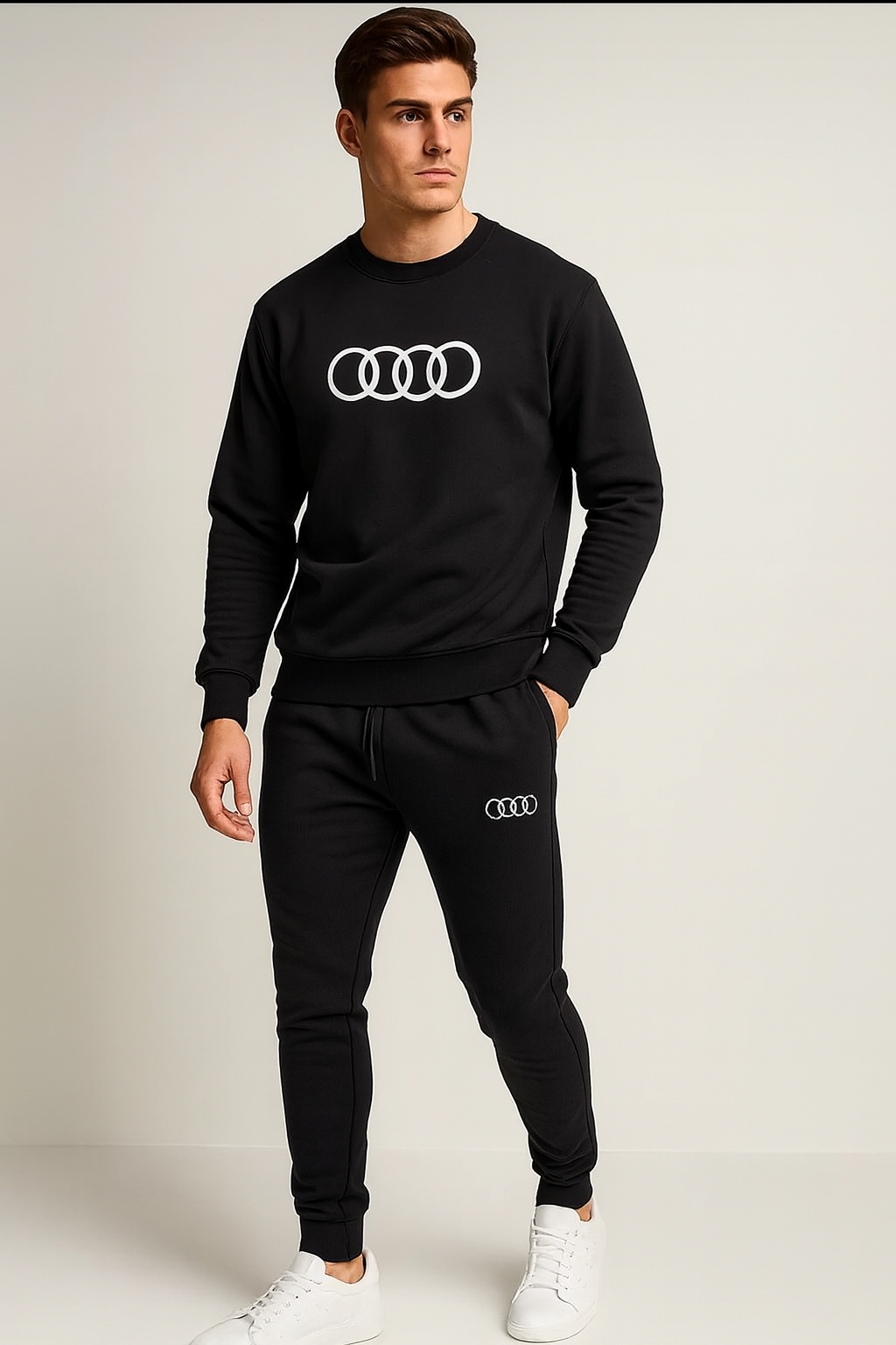 Men’s Premium Audi Logo Tracksuit – Winter Fleece Sweatshirt & Jogger Set