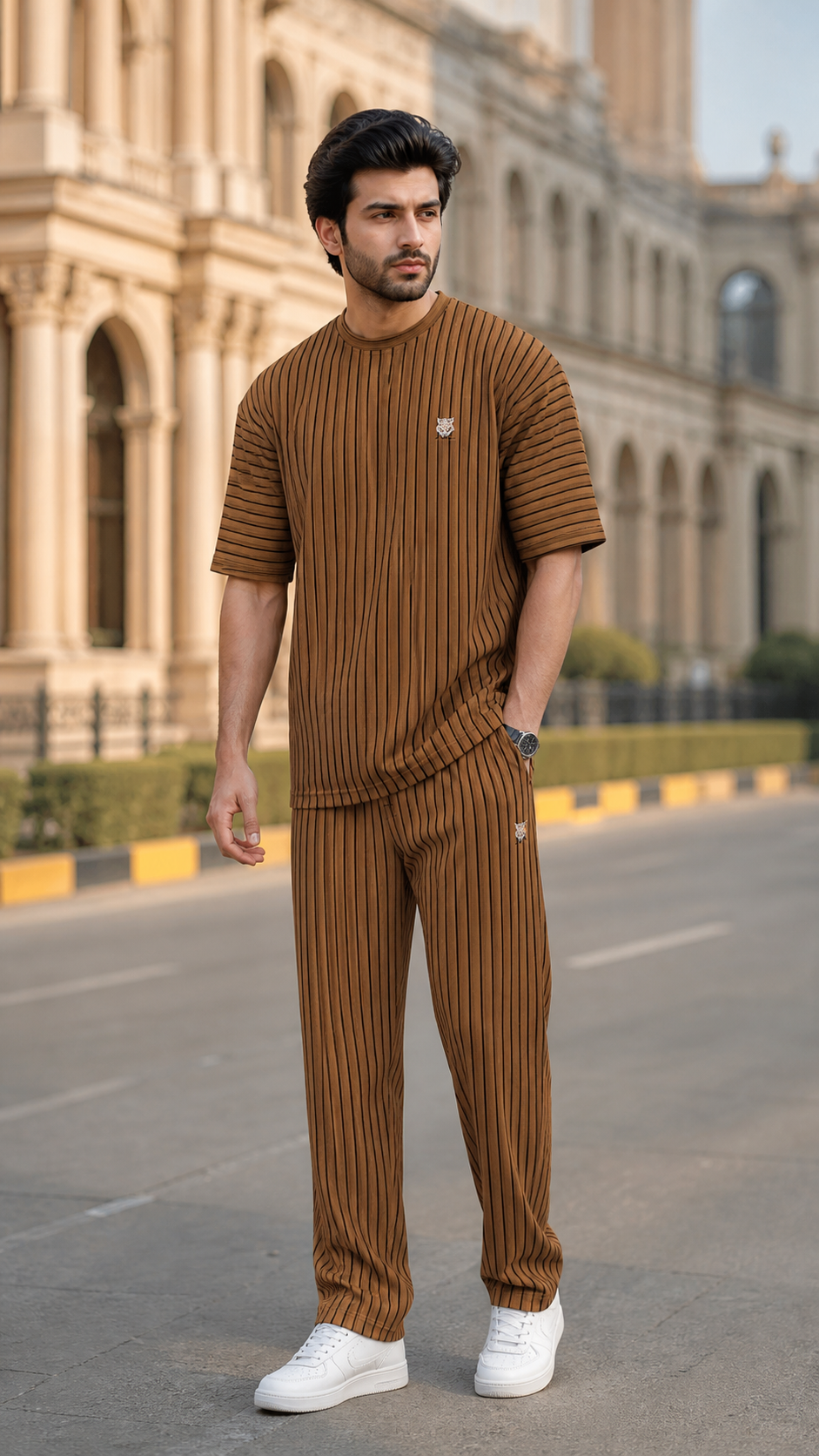 Premium Men’s Striped 2 Piece Tracksuit Set – Soft Breathable Summer Casual Wear – Available in 5 Colors
