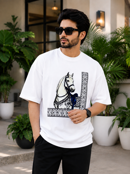 Premium Oversized Horse Graphic T-Shirt for Men | Soft Cotton Summer Tee |