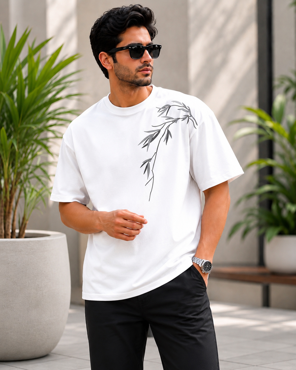 Premium Oversized Zen Leaf Graphic T-Shirt for Men | Soft Cotton Relaxed Fit
