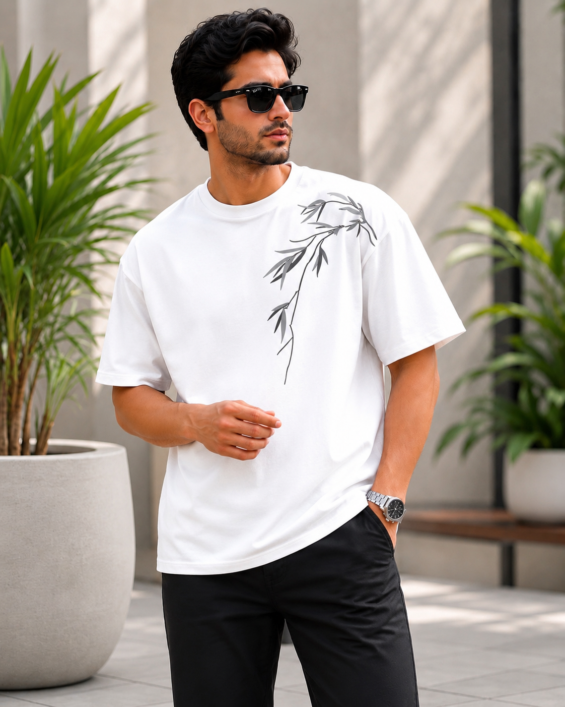 Premium Oversized Zen Leaf Graphic T-Shirt for Men | Soft Cotton Relaxed Fit