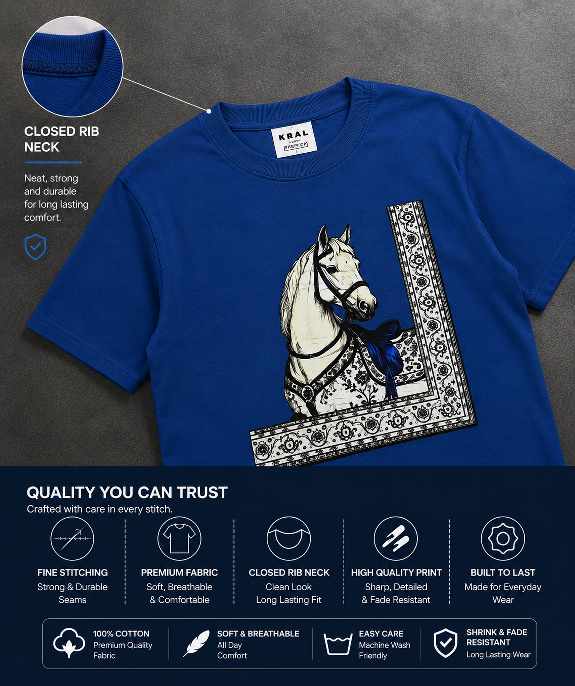 Premium Oversized Horse Graphic T-Shirt for Men | Soft Cotton Summer Tee |