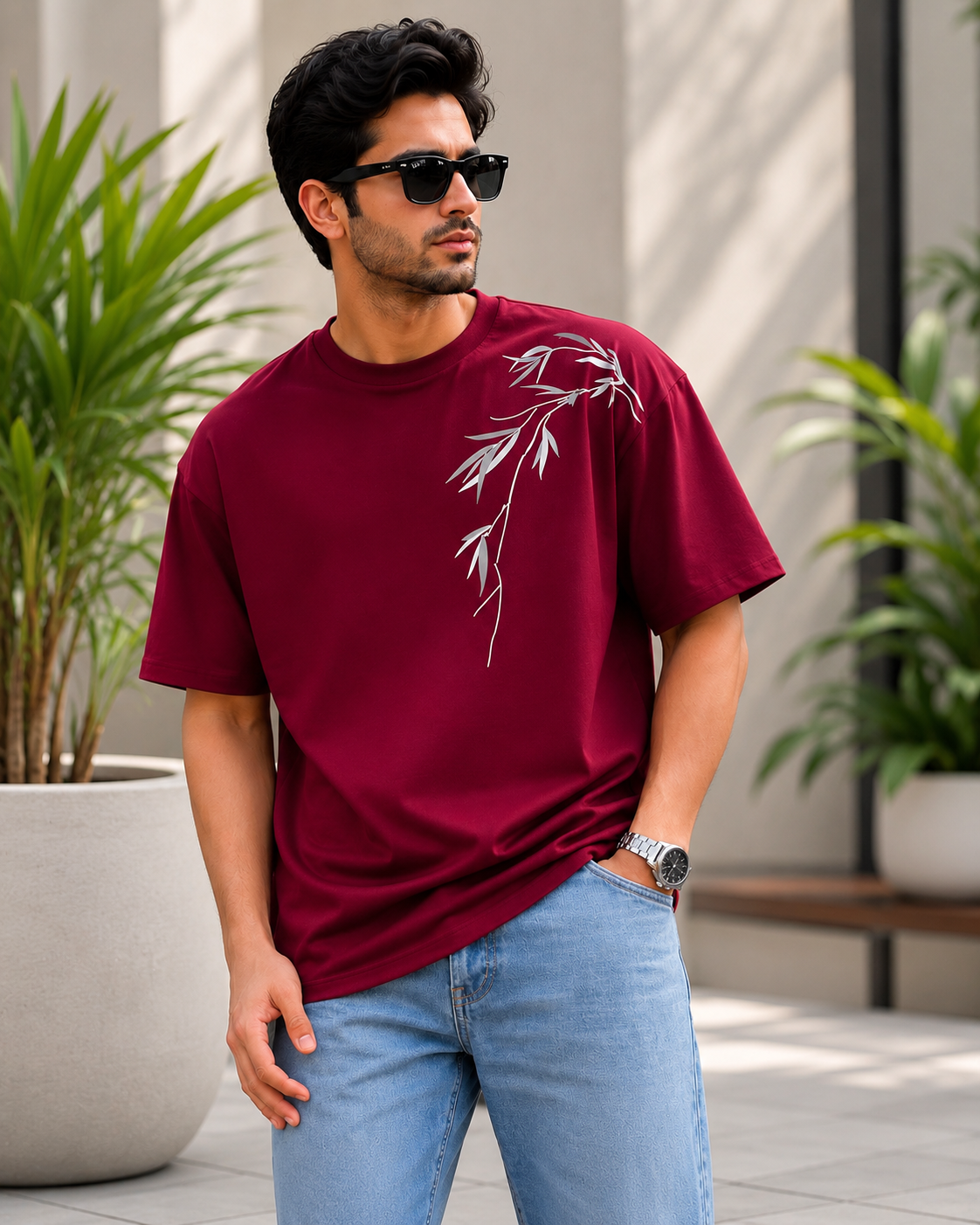 Premium Oversized Zen Leaf Graphic T-Shirt for Men | Soft Cotton Relaxed Fit