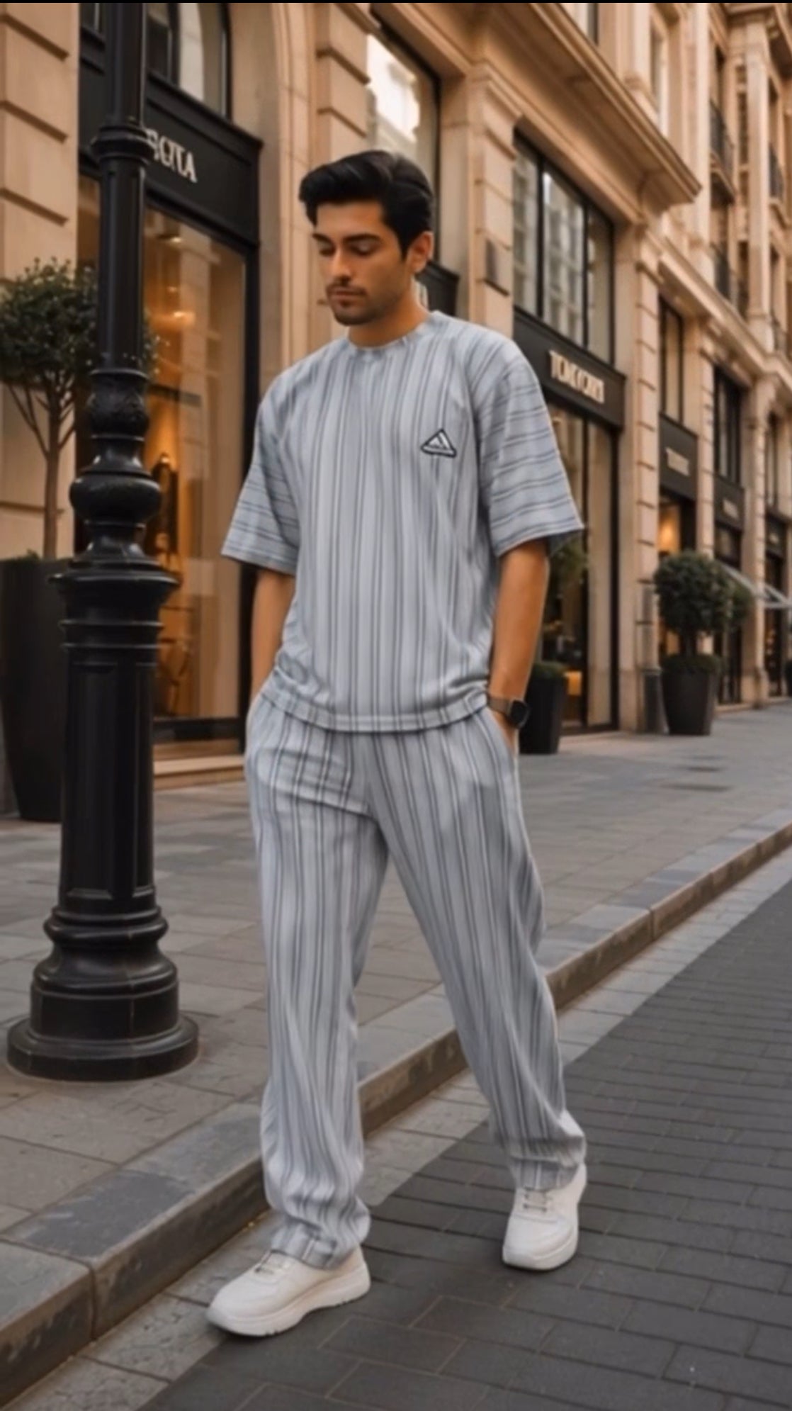 Premium Men’s Striped 2 Piece Tracksuit Set – Soft Breathable Summer Casual Wear – Available in 5 Colors