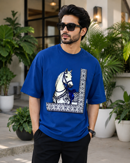 Premium Oversized Horse Graphic T-Shirt for Men | Soft Cotton Summer Tee |