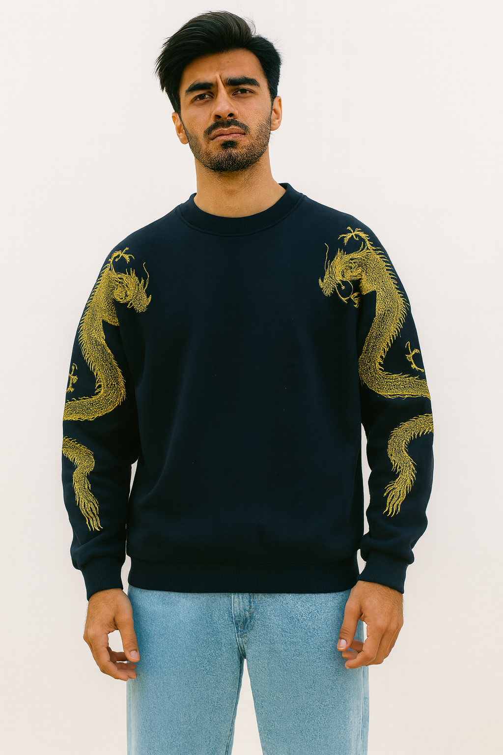 Golden Dragon Oversized Sweatshirt – Luxury Embroidery Edition