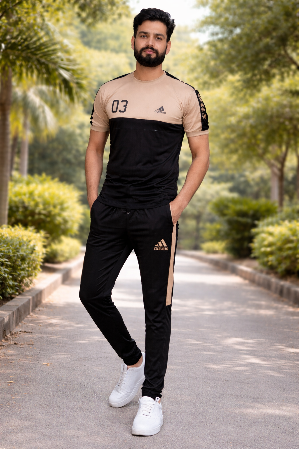 Men’s Two-Tone Tracksuit Set – Round Neck Top & Jogger Pants