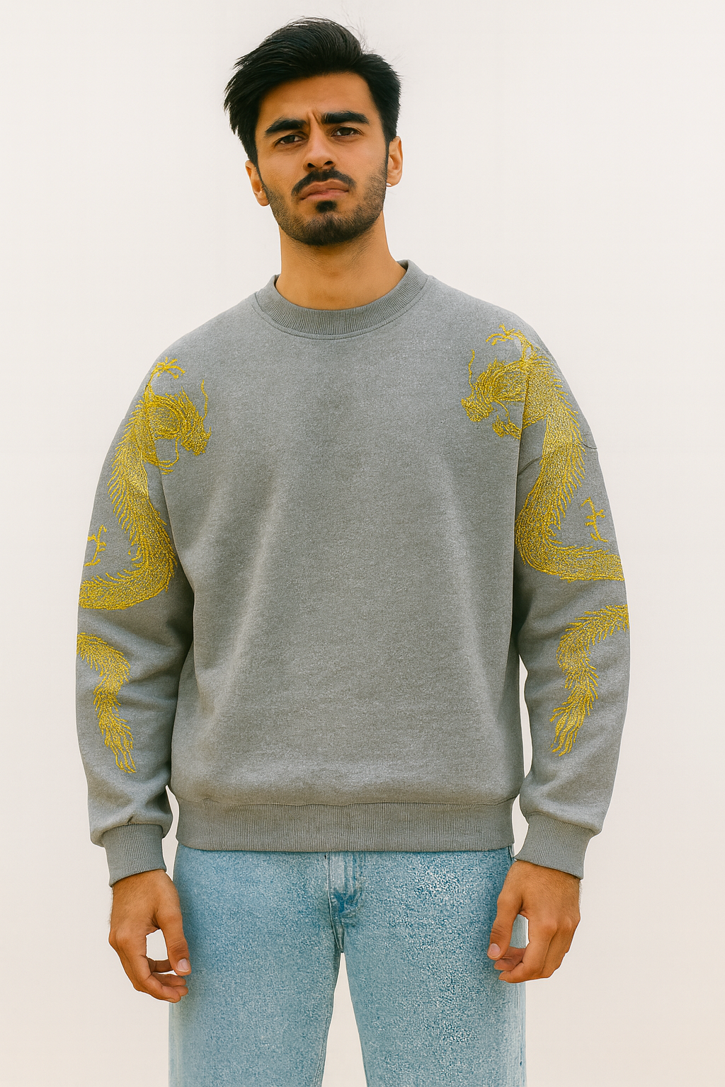 Golden Dragon Oversized Sweatshirt – Luxury Embroidery Edition