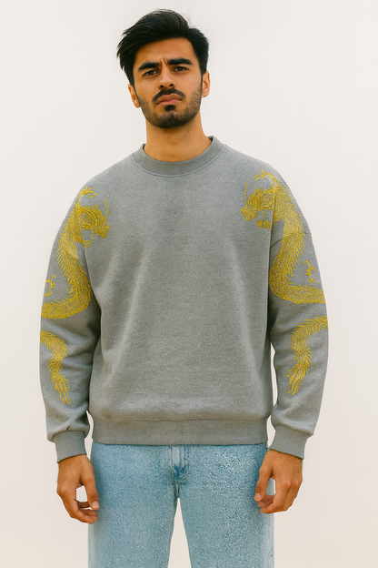 Golden Dragon Oversized Sweatshirt – Luxury Embroidery Edition