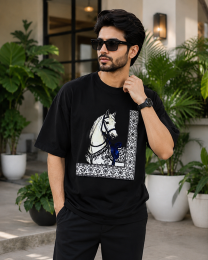 Premium Oversized Horse Graphic T-Shirt for Men | Soft Cotton Summer Tee |