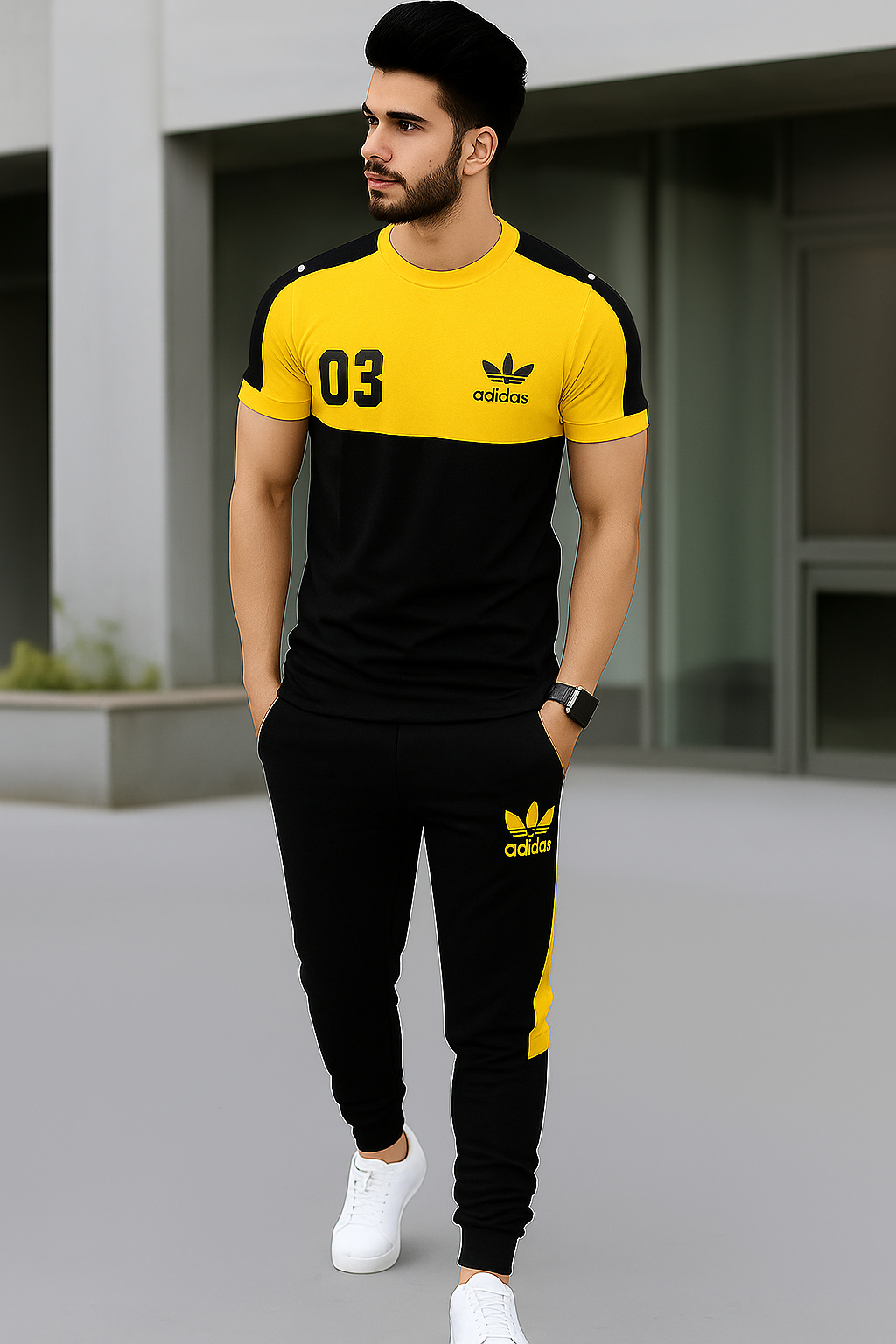 Men’s Two-Tone Tracksuit Set – Round Neck Top & Jogger Pants