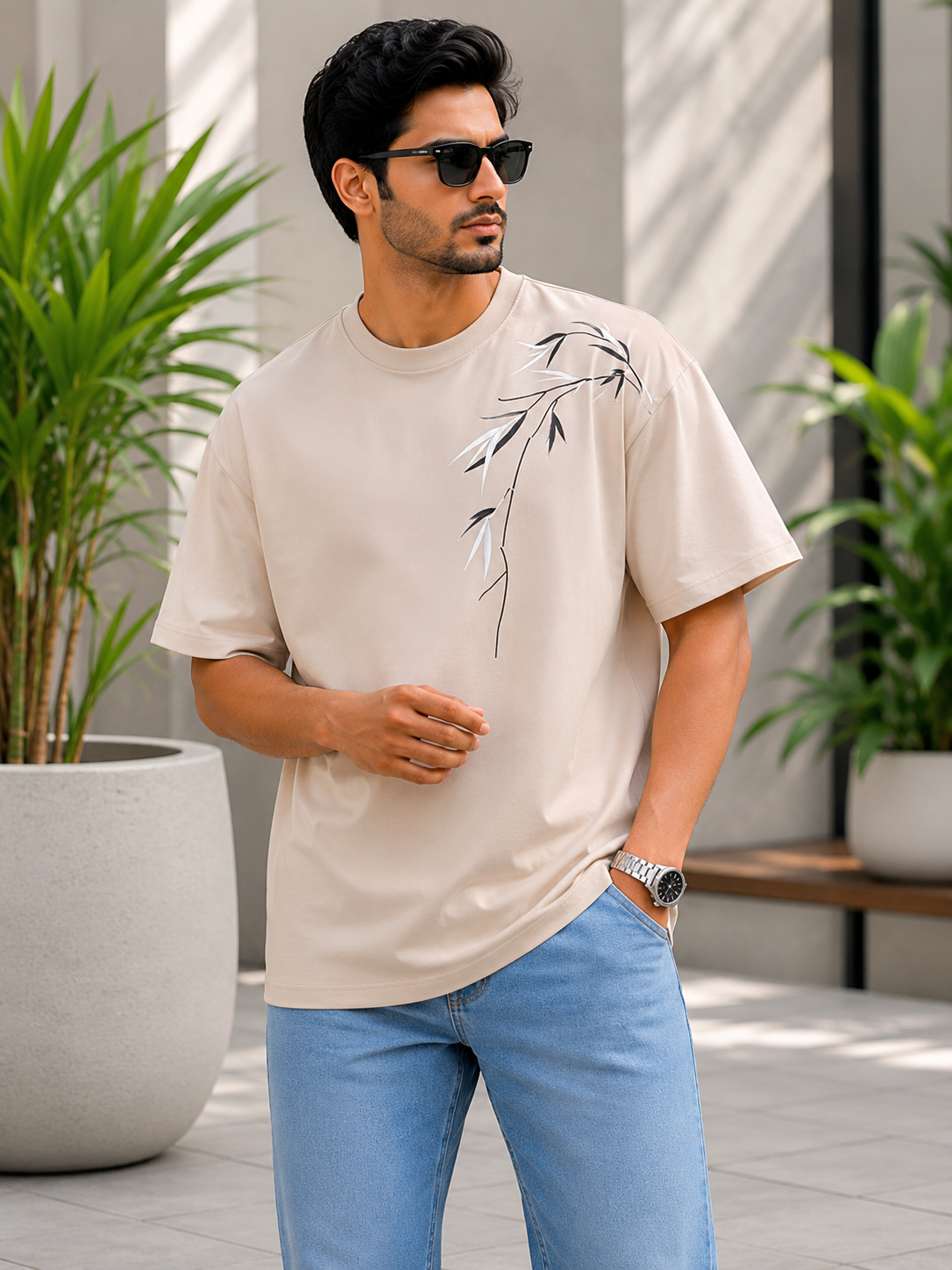 Premium Oversized Zen Leaf Graphic T-Shirt for Men | Soft Cotton Relaxed Fit
