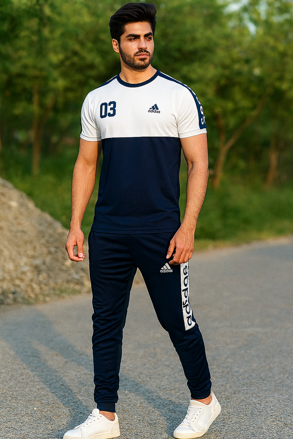 Men’s Two-Tone Tracksuit Set – Round Neck Top & Jogger Pants