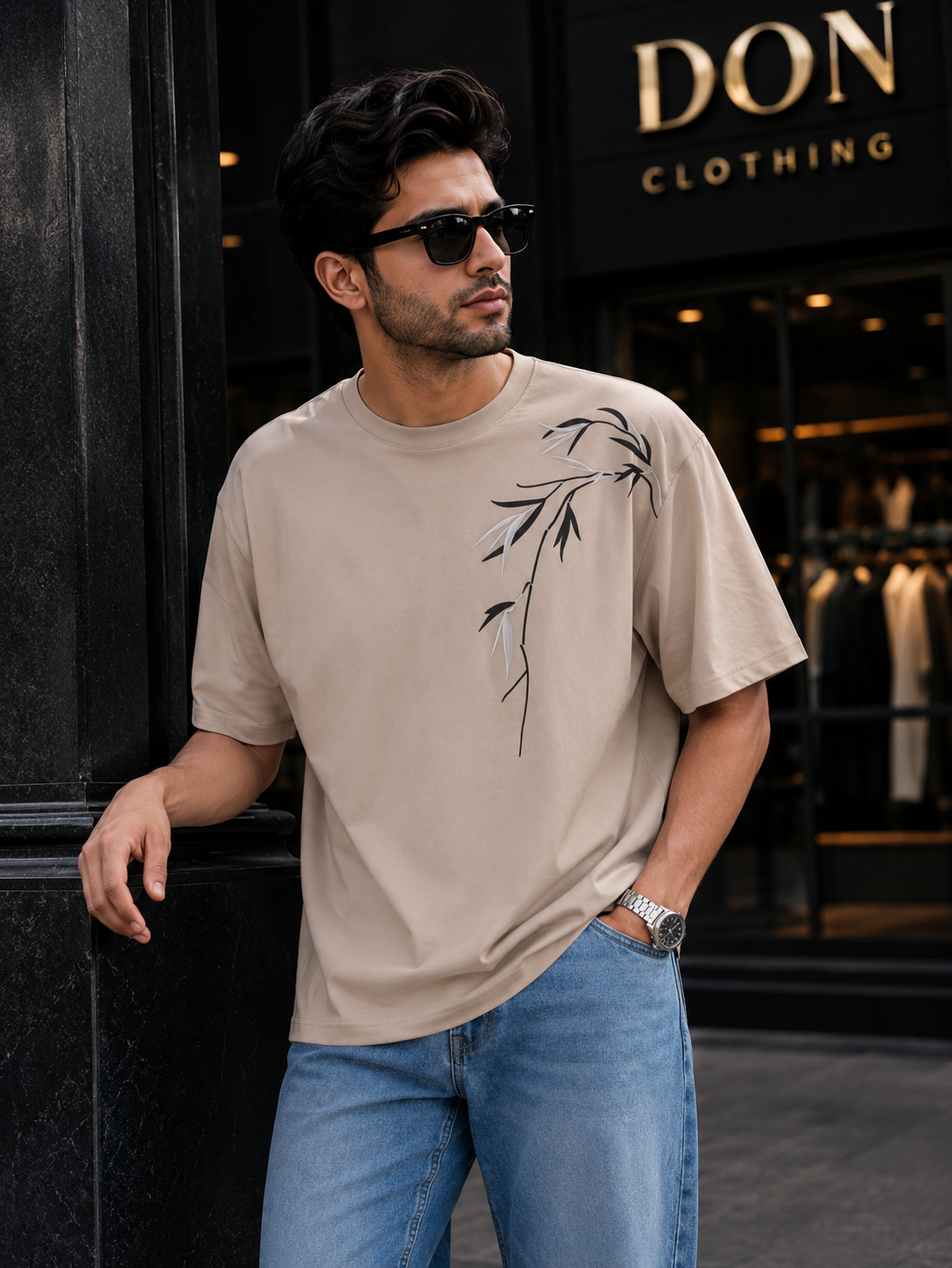 Premium Oversized Graphic T-Shirt for Men – Bamboo Print | Soft Cotton Casual Summer Tee