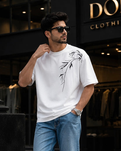 Premium Oversized Graphic T-Shirt for Men – Bamboo Print | Soft Cotton Casual Summer Tee