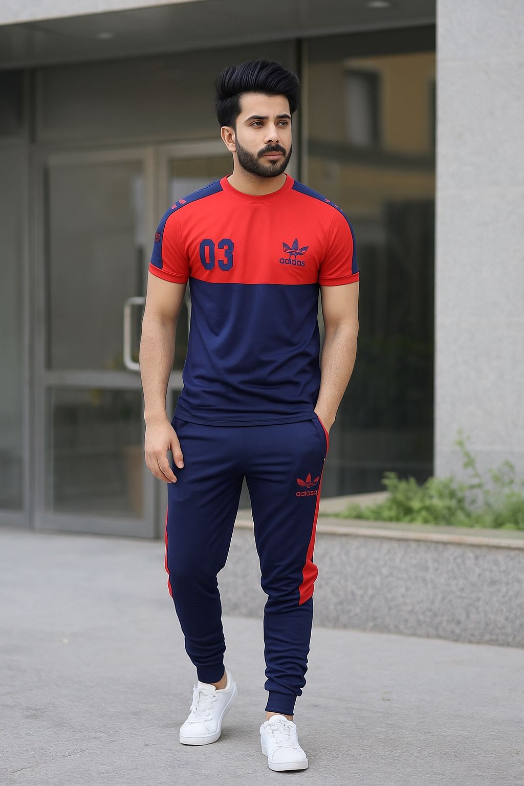 Men’s Two-Tone Tracksuit Set – Round Neck Top & Jogger Pants