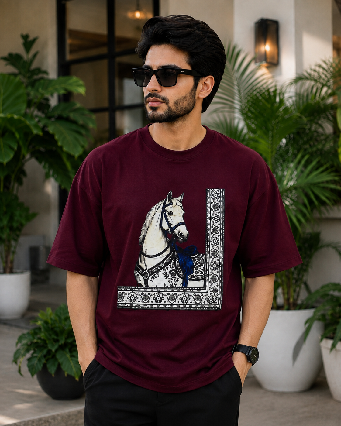 Premium Oversized Horse Graphic T-Shirt for Men | Soft Cotton Summer Tee |