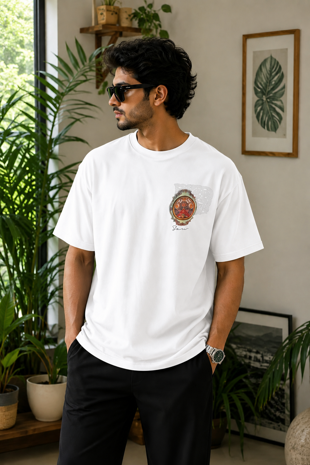 Legacy Crest Oversized T-Shirt – Premium Pure White Graphic Tee for Men