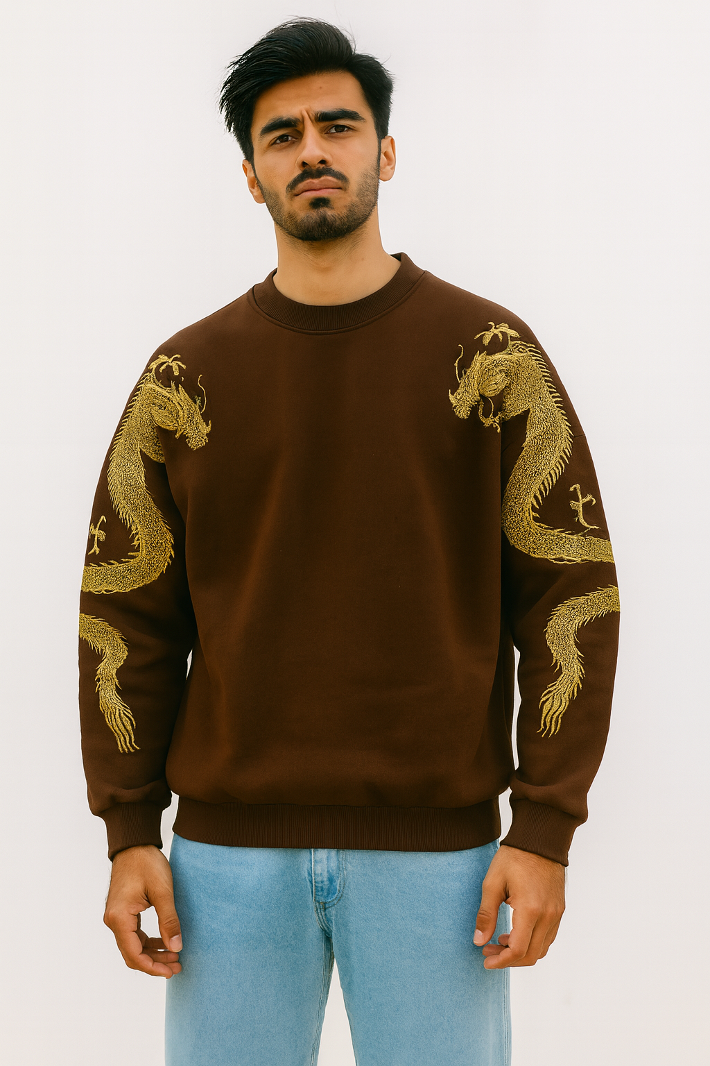 Golden Dragon Oversized Sweatshirt – Luxury Embroidery Edition
