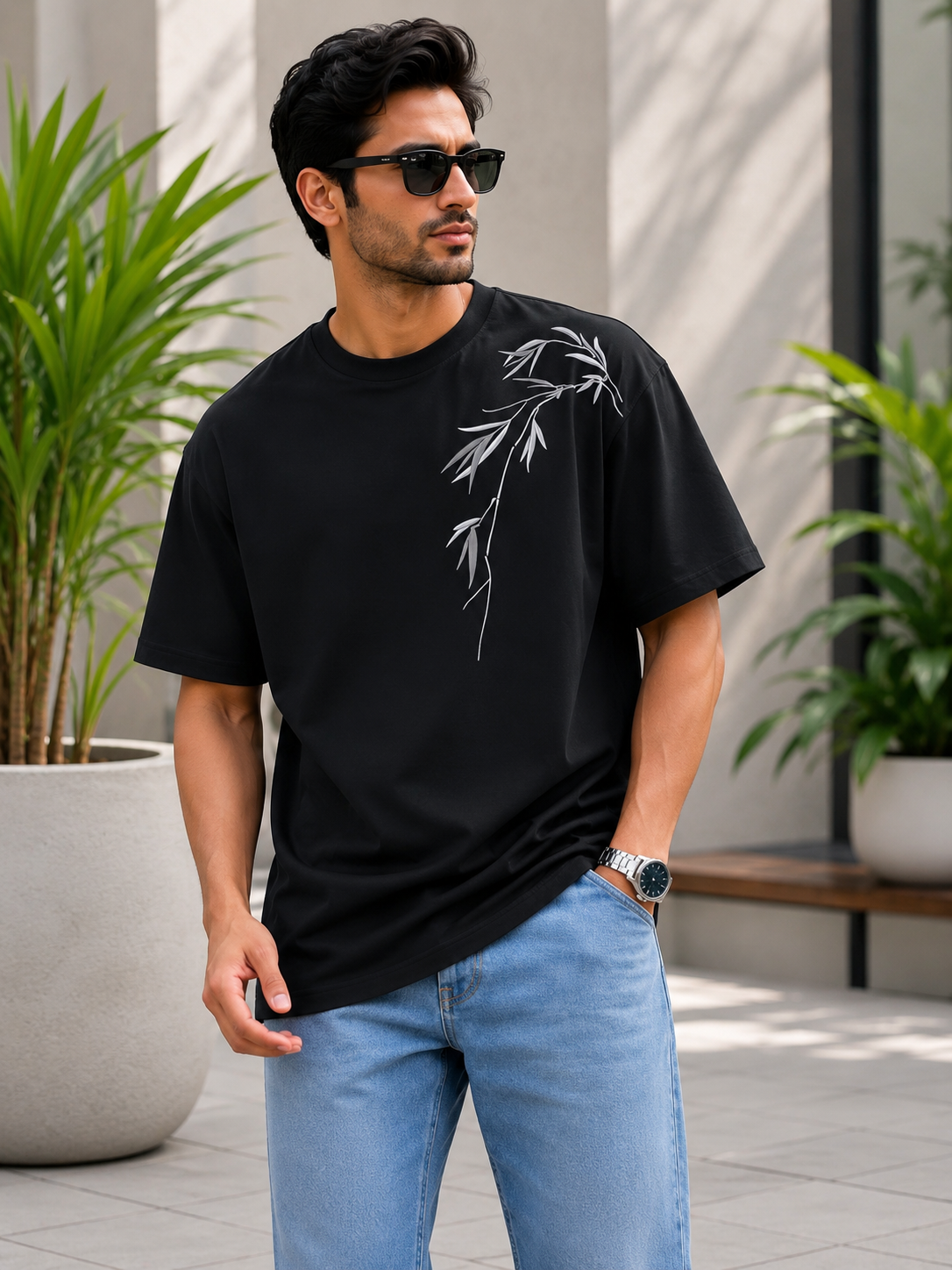 Premium Oversized Zen Leaf Graphic T-Shirt for Men | Soft Cotton Relaxed Fit