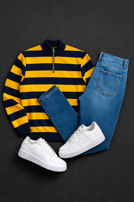 "Men’s Striped Half-Zip Sweatshirt & Jeans Co-Ord Set |
