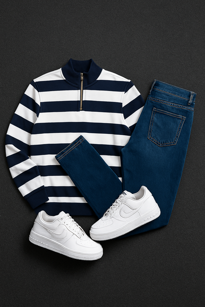 "Men’s Striped Half-Zip Sweatshirt & Jeans Co-Ord Set |